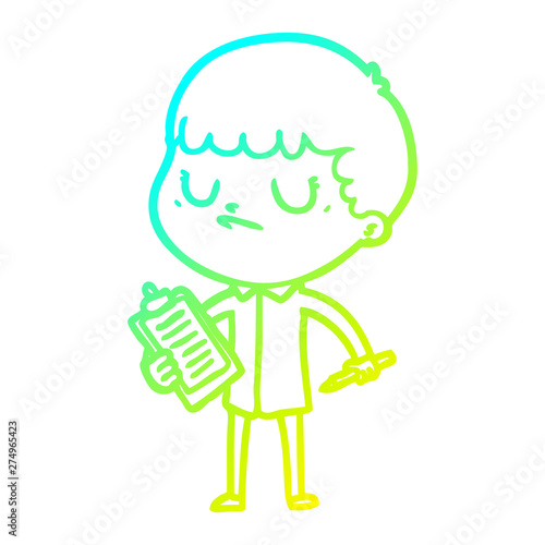 cold gradient line drawing cartoon grumpy boy
