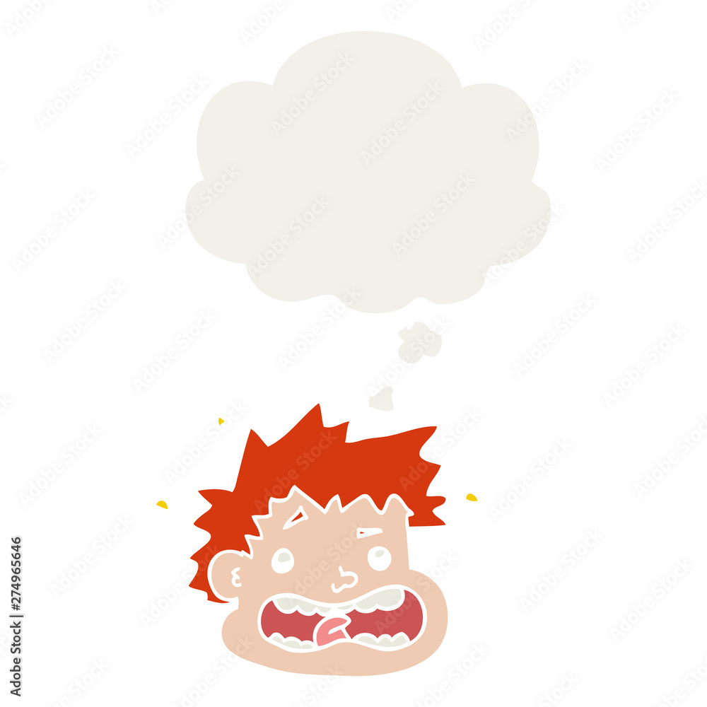 cartoon frightened face and thought bubble in retro style cartoon frightened face and thought bubble in retro style