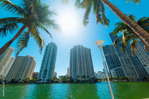 Sun shining over beautiful Miami river walk