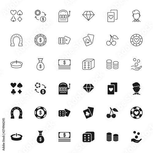 Casino silhouettes and outline icons set