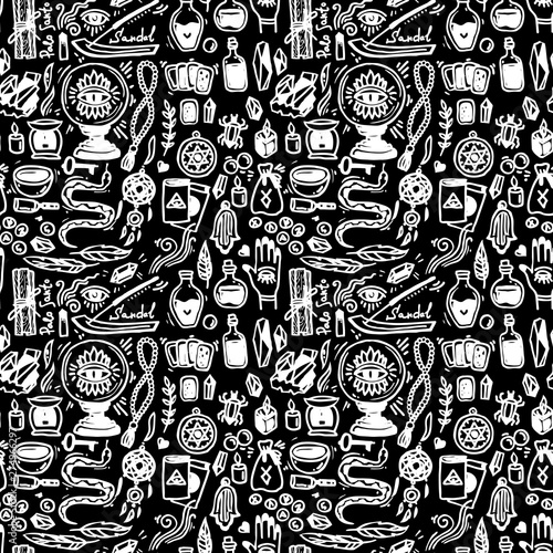 Esoteric shop doodles collection. Illustration with hand drawn magic elements.