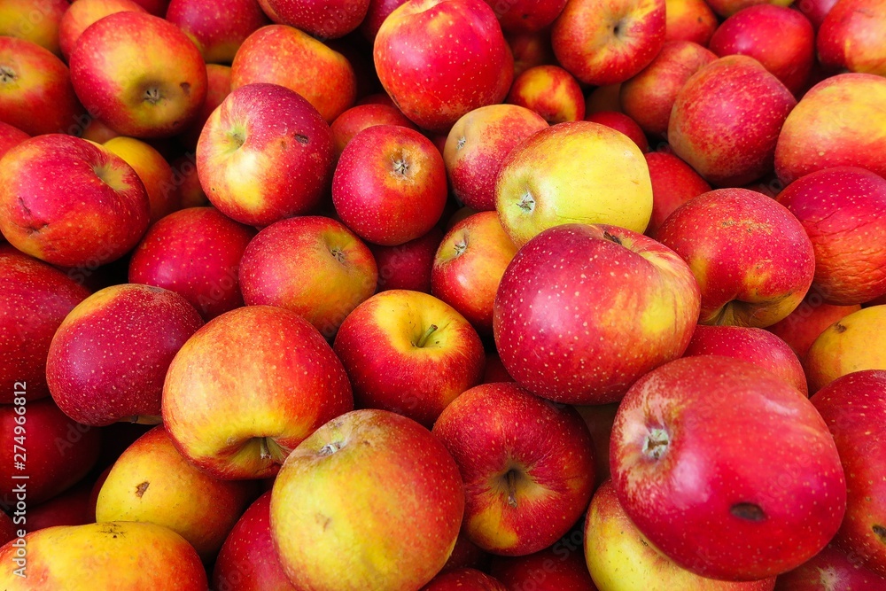 Full frame close up of pile red yellow apples wellant Full frame close up of pile red yellow apples wellant