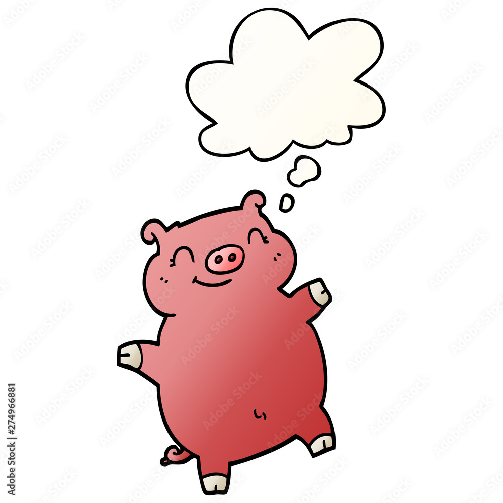 cartoon pig and thought bubble in smooth gradient style cartoon pig and thought bubble in smooth gradient style