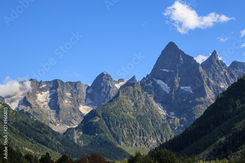 Closeup view of mountains scenes in national park Dombay  Caucasus