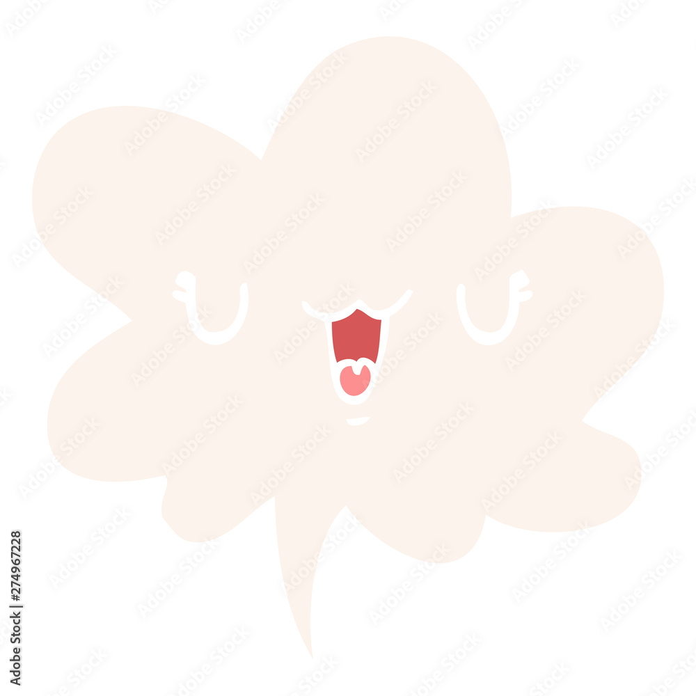 cute happy cartoon face and speech bubble in retro style cute happy cartoon face and speech bubble in retro style