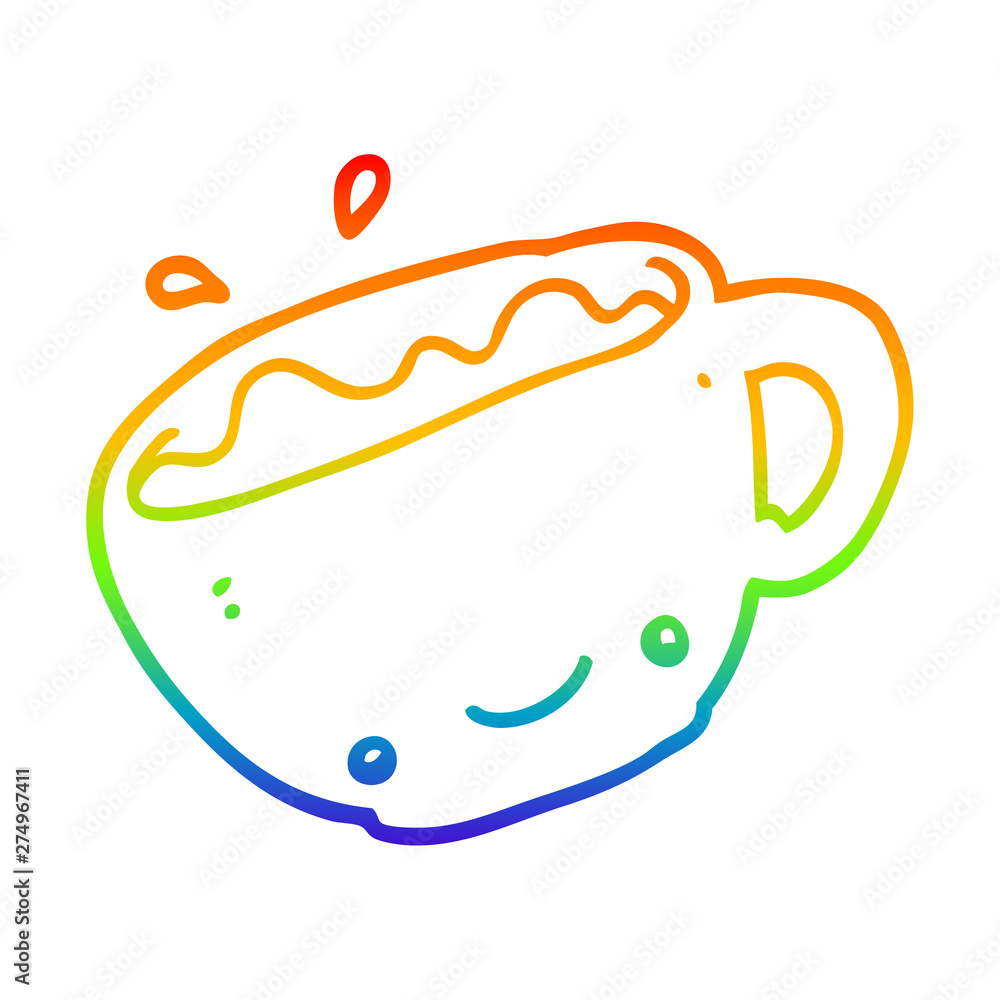 rainbow gradient line drawing cartoon cup of coffee rainbow gradient line drawing cartoon cup of coffee