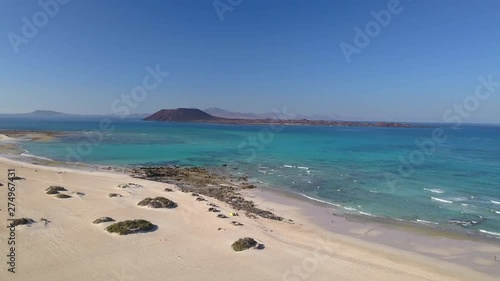 aerial view of the east coast of fuerteventura and the lobos island