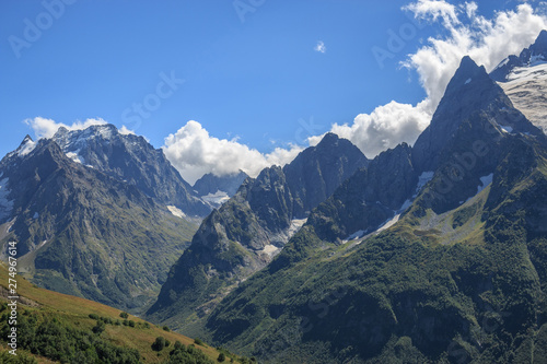 Panorama view of dramatic sky and mountains scene in national park Dombay