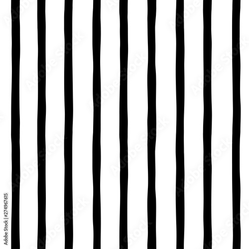 Parallel lines hand drawn vector seamless pattern. Vertical stripes geometrical simple texture. Black, monochrome sketch on white background. Abstract wallpaper, backdrop textile design