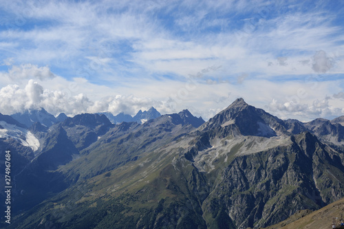 Panorama view of dramatic sky and mountains scene in national park Dombay