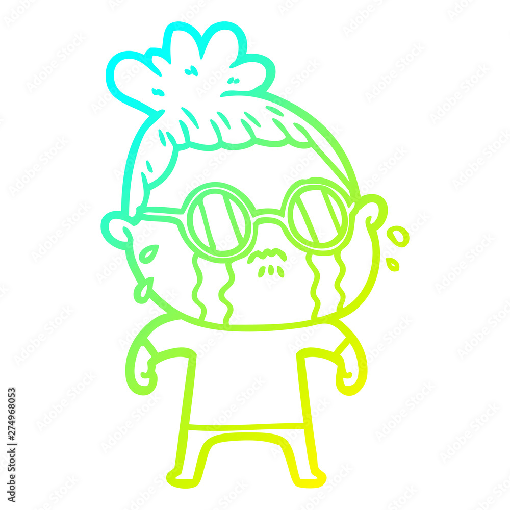 cold gradient line drawing cartoon crying woman wearing spectacles cold gradient line drawing cartoon crying woman wearing spectacles
