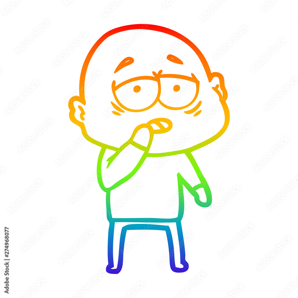 rainbow gradient line drawing cartoon tired bald man rainbow gradient line drawing cartoon tired bald man