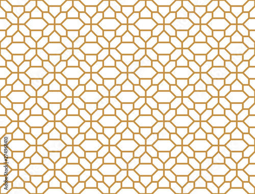 Abstract geometry pattern in Arabian style. Seamless vector background. White and gold graphic ornament. Simple lattice graphic design