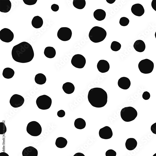 Polka dot, circles hand drawn vector seamless pattern. Circular geometrical simple texture. Monochrome, black shapes on white background. Minimalist abstract wallpaper, background textile design