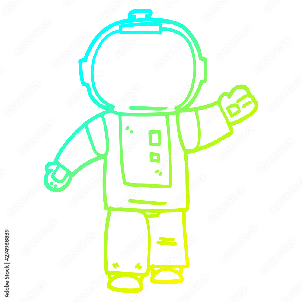 cold gradient line drawing cartoon walking astronaut