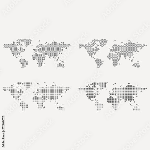 Fototapeta Naklejka Na Ścianę i Meble -  World map vector, isolated on white background. Flat Earth, gray map template for web site pattern, anual report, inphographics. Globe similar worldmap icon. Travel worldwide, map silhouette backdrop