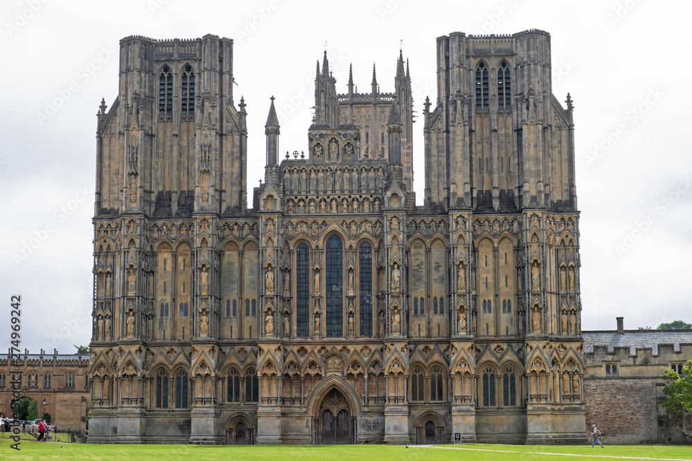 The west front of the medieval Wells cathedral UK
