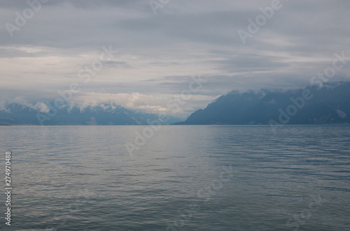 View on lake Zeneva and mountains  city Montreux  Switzerland  Europe