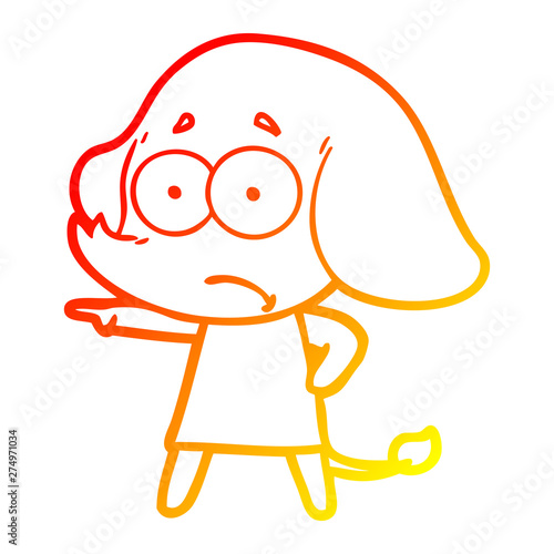 warm gradient line drawing cartoon unsure elephant girl pointing