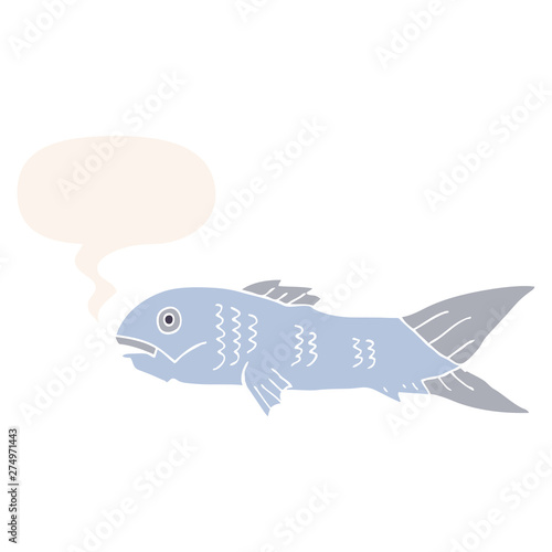 cartoon fish and speech bubble in retro style