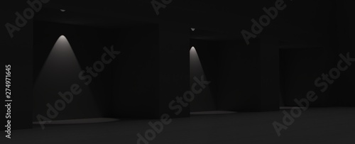 Render de thangar con iluminación para presentar un producto. Fondo colorido de diferentes materiales plásticos, madera, concreto y mármol, patrones, texturas y reflectores. photo