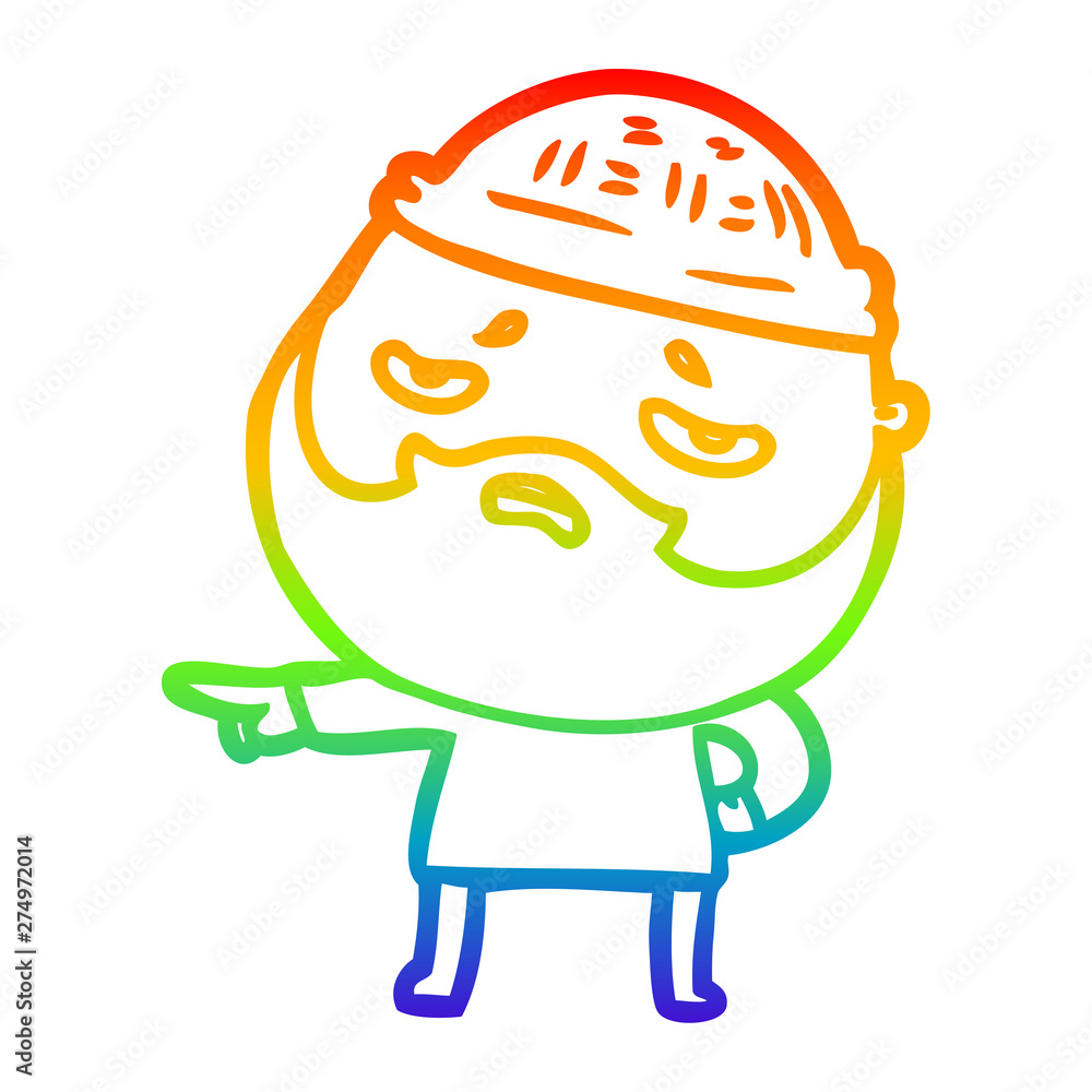 rainbow gradient line drawing cartoon worried man with beard rainbow gradient line drawing cartoon worried man with beard