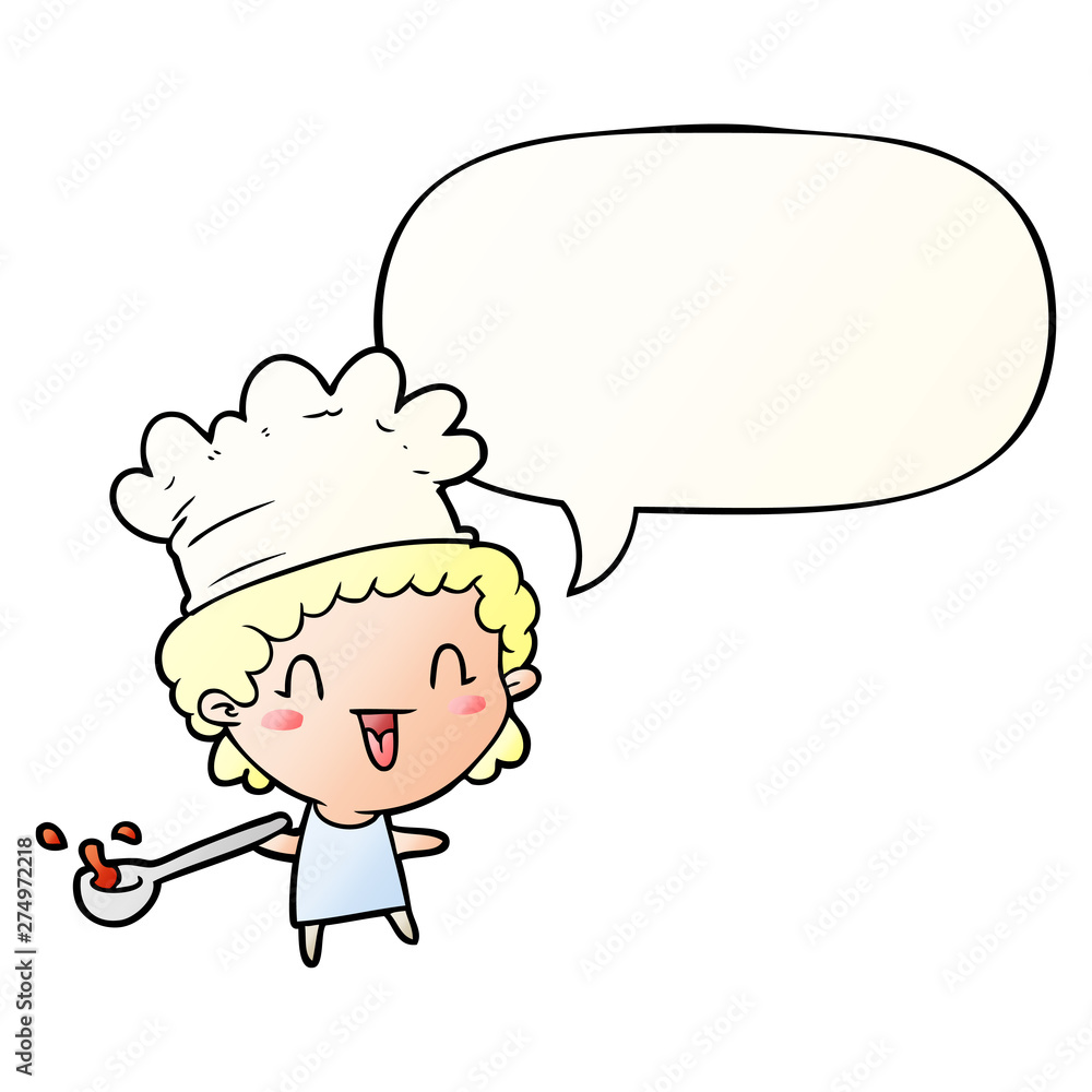 cute cartoon happy chef and speech bubble in smooth gradient style cute cartoon happy chef and speech bubble in smooth gradient style