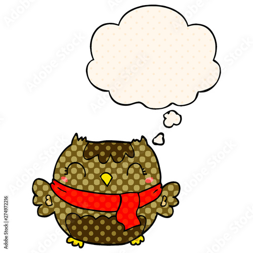 cute cartoon owl and thought bubble in comic book style