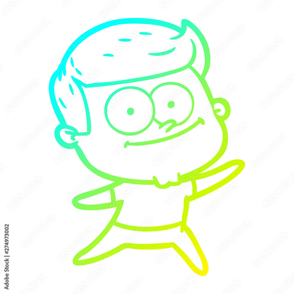 cold gradient line drawing cartoon happy man