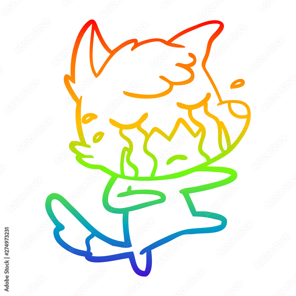 rainbow gradient line drawing crying fox cartoon dancing rainbow gradient line drawing crying fox cartoon dancing