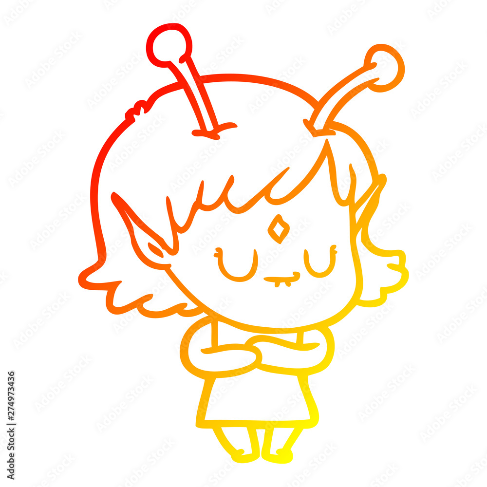 warm gradient line drawing cartoon alien girl warm gradient line drawing cartoon alien girl