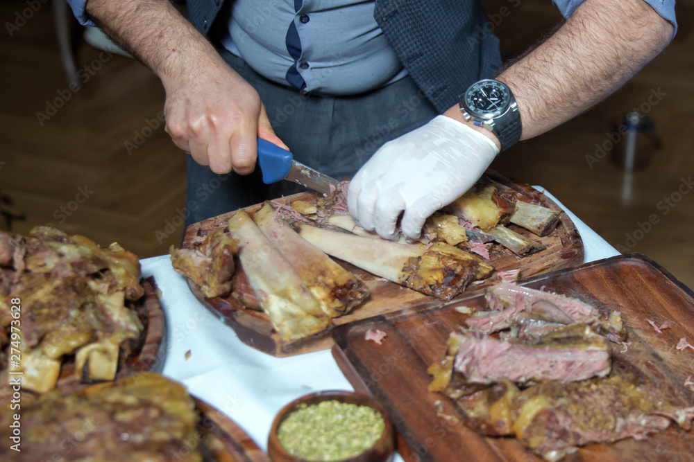 Roasted meat over an open fire, cooked in a special way.Barbecue is prepared of lamb or sheep meat and processed by slasher. Many Cooking Traditional Azerbaijan asting lamb barbecues.