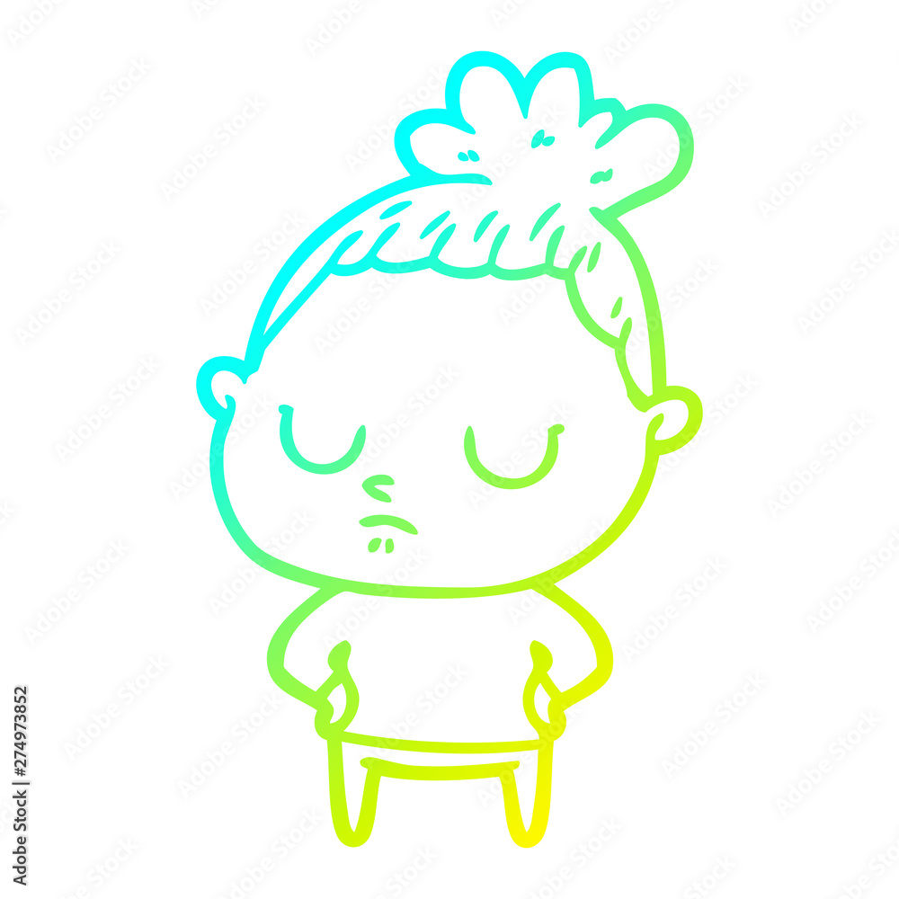 cold gradient line drawing cartoon calm woman cold gradient line drawing cartoon calm woman