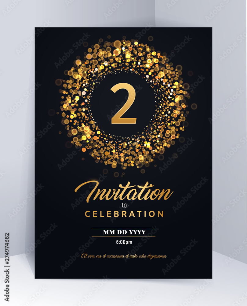 2 years anniversary invitation card template isolated vector illustration. Black greeting card template 2 years anniversary invitation card template isolated vector illustration. Black greeting card template