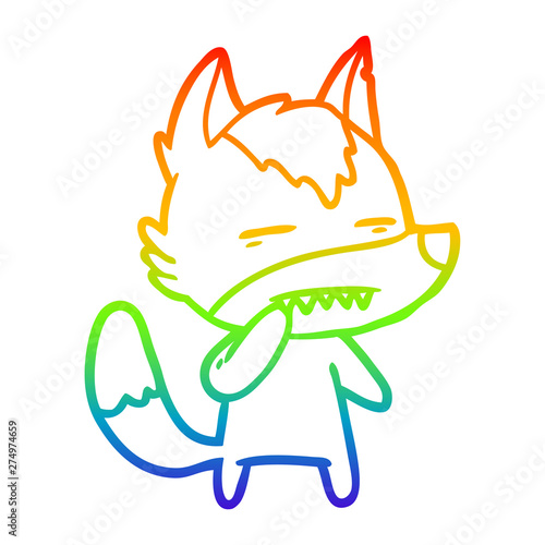 rainbow gradient line drawing unsure wolf showing teeth