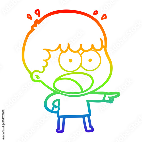 rainbow gradient line drawing cartoon shocked man pointing