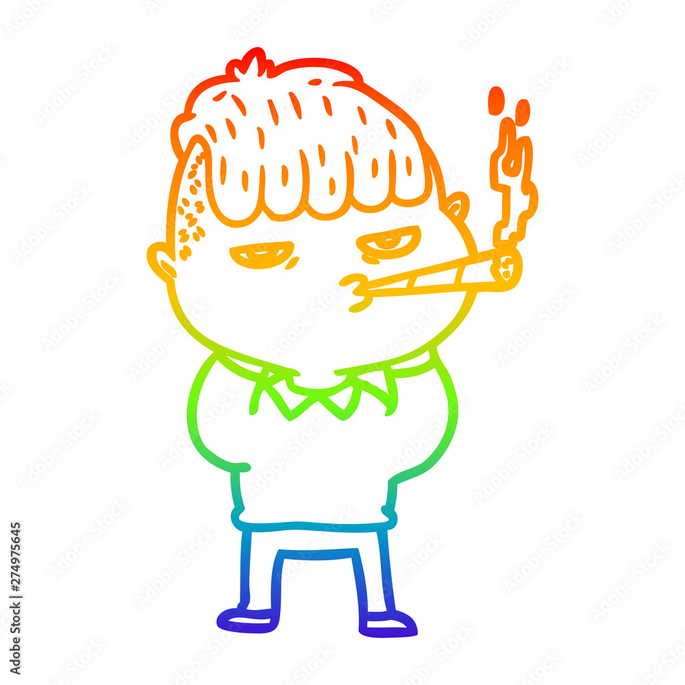 rainbow gradient line drawing cartoon man smoking rainbow gradient line drawing cartoon man smoking