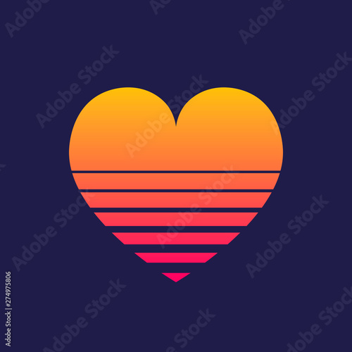 Cyberpunk style heart. Futuristic background the 80s. New retro wave. Trend Vector illustration