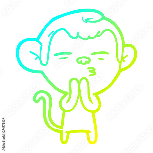 cold gradient line drawing cartoon suspicious monkey