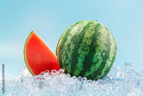 ripe fresh watermelon on ice