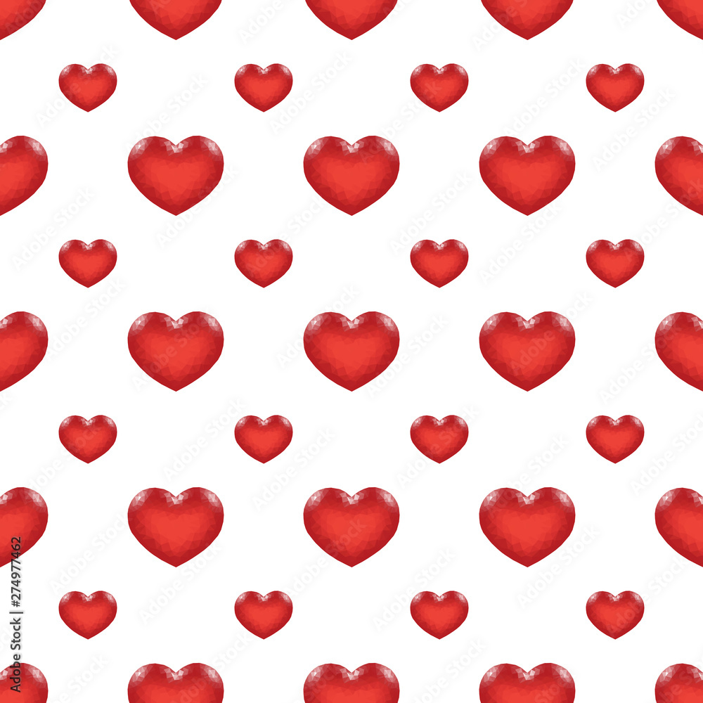 Seamless Pattern with Red Low Poly Heart Seamless Pattern with Red Low Poly Heart