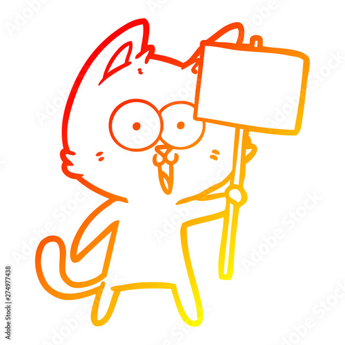 warm gradient line drawing funny cartoon cat with sign © lineartestpilot