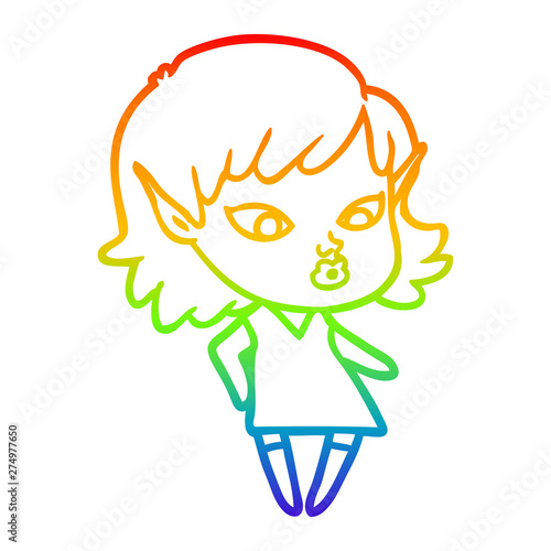 rainbow gradient line drawing pretty cartoon elf girl