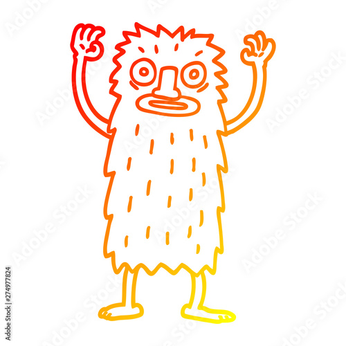 warm gradient line drawing cartoon yeti monster