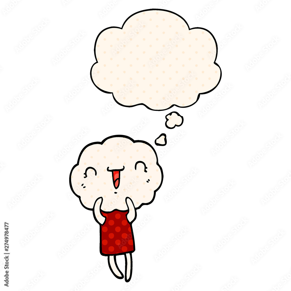 cute cartoon cloud head creature and thought bubble in comic book style cute cartoon cloud head creature and thought bubble in comic book style