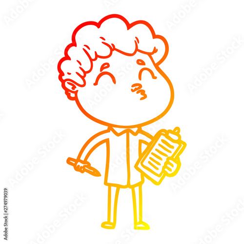 warm gradient line drawing cartoon man pouting