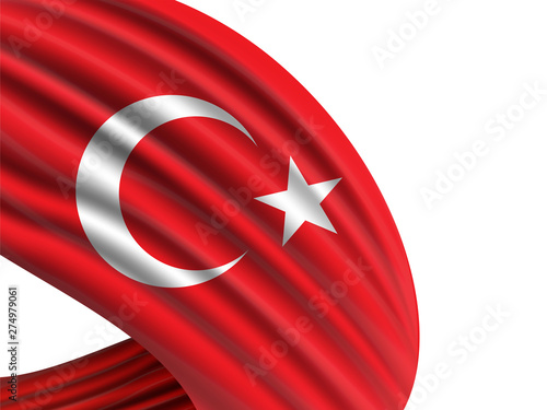 Turkey flag of silk with copyspace for your text or images and white background -3D illustration