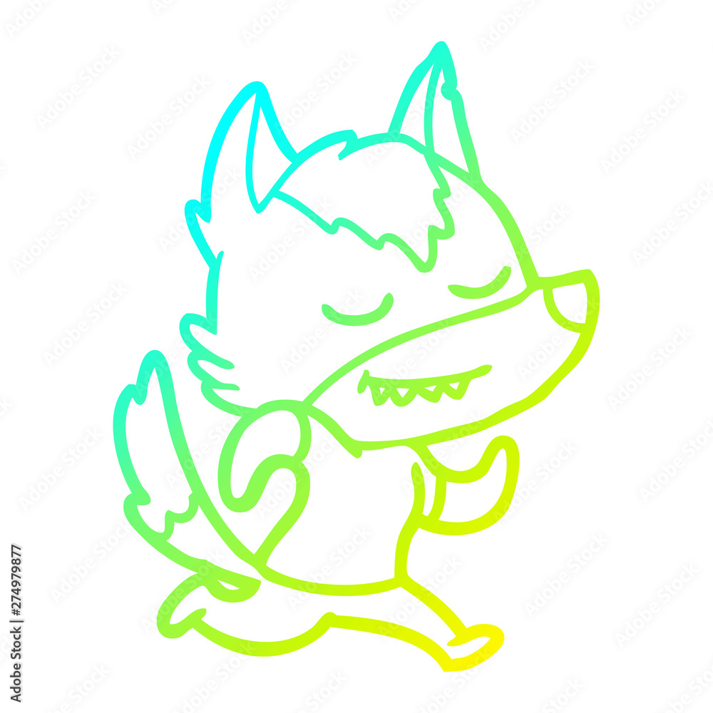 Fototapeta premium cold gradient line drawing friendly cartoon wolf