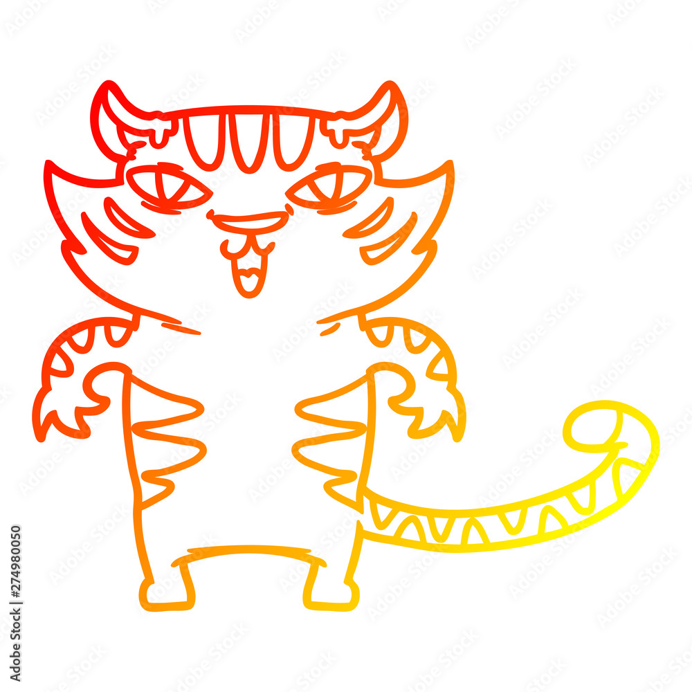 warm gradient line drawing happy cartoon tiger warm gradient line drawing happy cartoon tiger