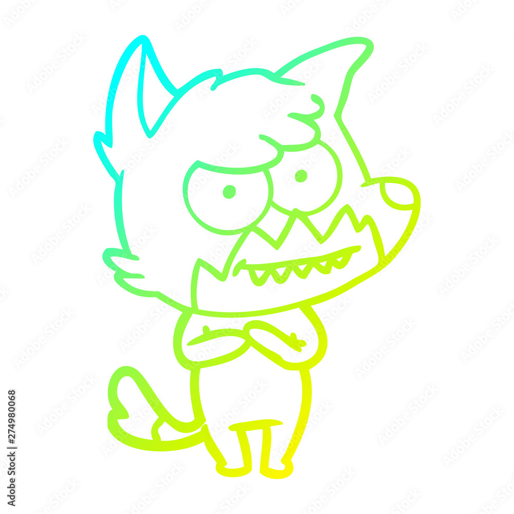 Fototapeta premium cold gradient line drawing cartoon grinning fox
